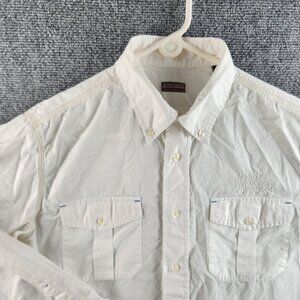 Napapijri Large White Long Sleeve Button Up Shirt Norway Flag NPR Embroidery Men